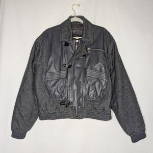 Deerskin Trading Post Men's Gray Leather Wool Bomber Jacket Size 38 M
